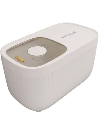 cooden Rice Bucket, Labor Saving Non Lag Household Rice Bucket Keep Dry Nordic for Kitchen (White)