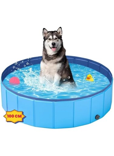 Foldable Dog Pool, Dog Tub for Large Dogs, Dog Bathtub Portable, Foldable Pool for Dogs Slip-Resistant for Indoor Outdoor (100 * 30 CM) Blue