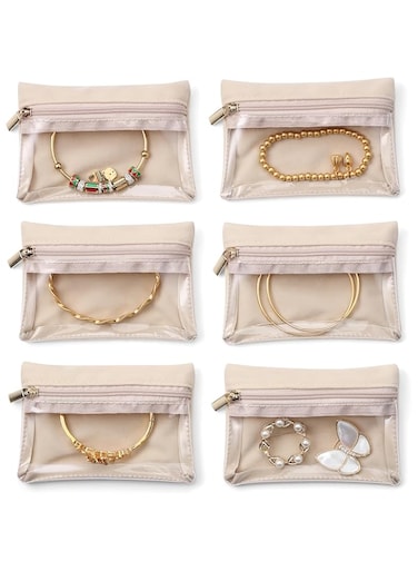 FACAICAI 6 Pcs Travel Velvet Jewellery Pouch with Zipper Clear Travel Jewellery Bag Jewellery Travel Organizer for Trip Travel Business