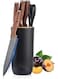 Care Kitchen Knife Set, 6-Pieces Black Sharp Knife Set for Kitchen, Non-stick Non-slip Stainless Steel Chef Knife Set with Universal Knife Block Suitable for Home Restaurant(Wood Grain)