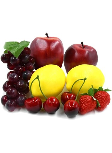 Esoes Sobotoo 9Pcs Simulation Artificial Fruits Lifelike Fake Apples Grape Lemon Strawberries Decorative Plastic Fruit for Home Kitchen Party Decoration Photography DIY Use (B), LW1458