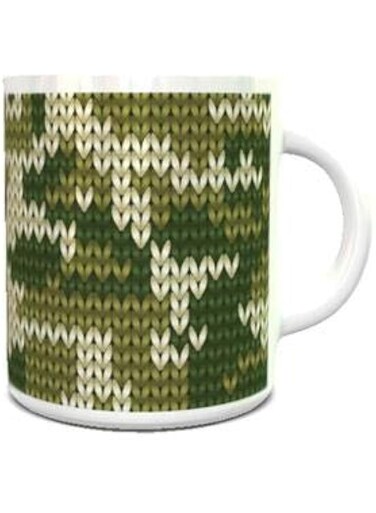 Impress Ceramic Coffee Mug with Knitted Military Camouflage Design (White)