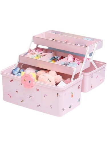 Cute Hair Accessories Organizer 3-Layers Kids Jewelry Storage Box Plastic Hair Accessories holder for Girls