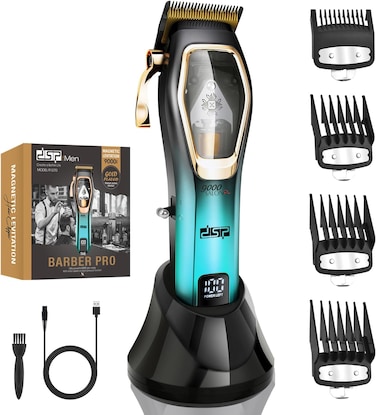 DSP Pro Barber Hair Clippers Set: Cordless Magnetic 9000 RPM, Constant Speed Control for Smooth Cutting. Ceramic Blades, 2500mAh Battery, Low Noise &amp; Heat - Ideal for Men's Grooming &amp; Fades (Blue)