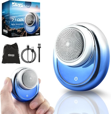 DSP Compact Men's Electric Razor - Mini Portable Shaver for Travel, Waterproof IPX7, USB-C Fast Charging, Overcharge Protection, 7100 RPM Powerful Pocket-Sized Shaving Machine BLUE