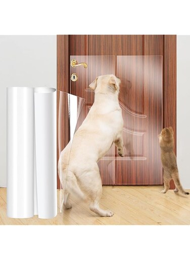 BIGTHREE Door Protector From Dog Scratching, 30cm&times;500cm Furniture Protectors from Cats, Clear Sided Training Tape Anti, Heavy Duty Protector for Window Sill Door Guard, With 10 Nails and 1 Scraper