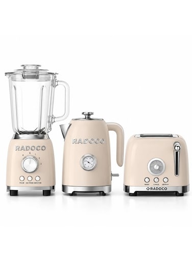 Radoco 3-in-1 Kitchen Appliance Combo Set &ndash; Blender, 2-Slice Toaster &amp; Electric Kettle - Cream