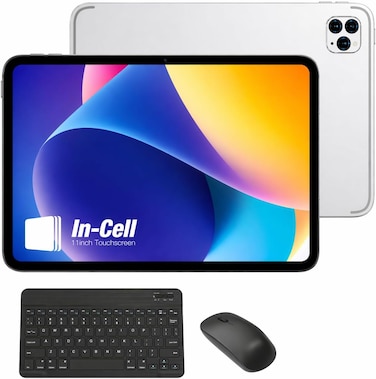 Modio M93 Tablet 11 Inch, 12GB RAM, 512GB Storage, Android 15, 10000mAh Battery, In-Cell HD Display, Dual SIM WiFi with Keyboard &amp; Mouse &ndash; Silver