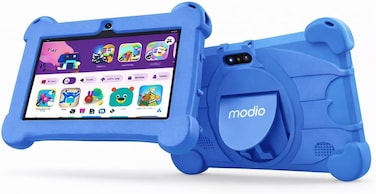 Modio M70 Tablet 7 Inch HD Display, Android 10.1, 4GB RAM 128GB Storage, Dual Camera, 3000mAh Battery, 5G WiFi, Shockproof EVA Case with Stand (Blue)