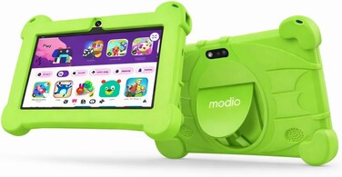 Modio M70 Tablet 7 Inch HD Display, Android 10.1, 4GB RAM 128GB Storage, Dual Camera, 3000mAh Battery, 5G WiFi, Shockproof EVA Case with Stand (Green)