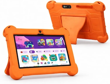 Modio M70 Tablet 7 Inch HD Display, Android 10.1, 4GB RAM 128GB Storage, Dual Camera, 3000mAh Battery, 5G WiFi, Shockproof EVA Case with Stand (Orange)
