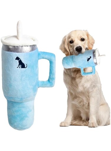 Coowkooalla Funny Dog Tumbler Squeaky Toy, Cute Interactive Dog Toy Cup, Safety Design for Small/Medium/Large Size Dogs (Blue)