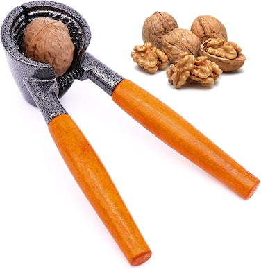 Walnut Nutcracker with Wooden Handles &ndash; Manual Nut Cracker Tool for Walnuts, Almonds &amp; Hard Shell Nuts, Strong Metal Nut Opener for Kitchen &amp; Home Use