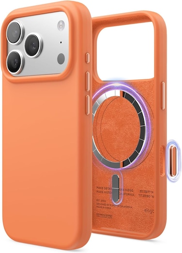 elago Magnetic Liquid Silicone compatible with iPhone 17 Pro case cover [Camera Control Button Cover] compatible with MagSafe Shockproof - Orange