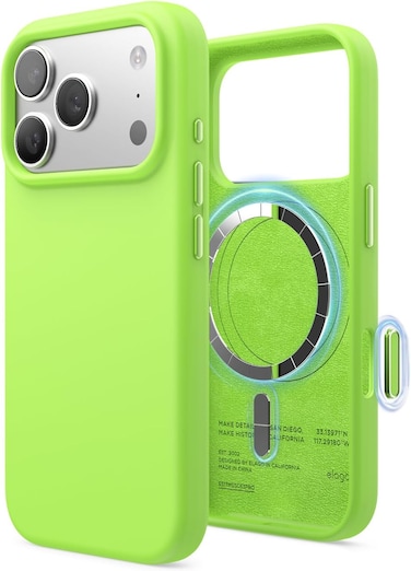 elago Magnetic Liquid Silicone compatible with iPhone 17 Pro case cover [Camera Control Button Cover] compatible with MagSafe Shockproof - Lime Green