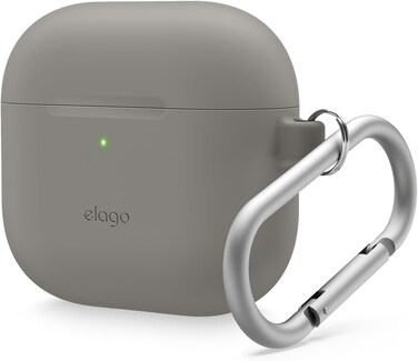 elago Silicone Hang compatible with AirPods 4 case cover (2024) with Carabiner - Medium Gray