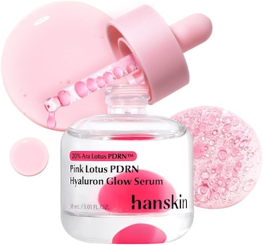 Hanskin Pink Lotus PDRN Hyaluron Glow Serum 30ml &mdash; Hydrating Face Serum Korean with Niacinamide, Peptides &amp; Hyaluronic Acid for Glow, Elasticity &amp; Fine Lines, 1.01 fl oz