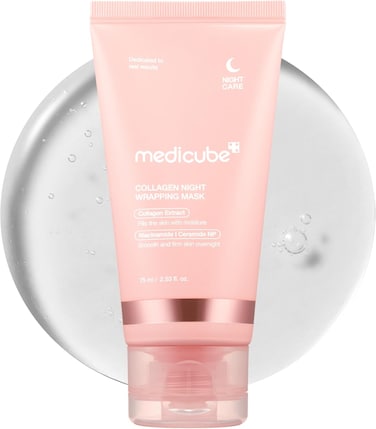 Medicube Collagen Overnight Wrapping Peel Off Facial Mask Pack, Elasticity &amp; Hydration Care, Reduces Sagging &amp; Dullness, Hydrolyzed Collagen For Glowing Skin, Korean Skin Care, 2.53 Fl.oz