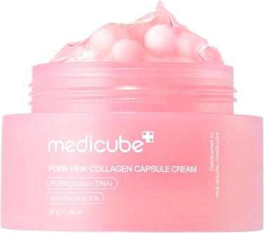 Medicube Salmon DNA PDRN Pink Collagen Capsule Cream, Face Moisturizer   Lightweight Moisturizing Cream   PDRN, Niacinamide for Uneven Skin Tone, Glow hydration   Korean Skin Care 1.94 oz