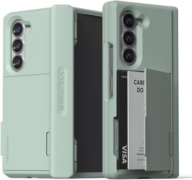VRS Design Terra Guard Modern GO for Samsung Galaxy Z Fold 6 case cover (2024) with [2 Card Holder] compartment &amp; [Hinge Protection] - Marine Green