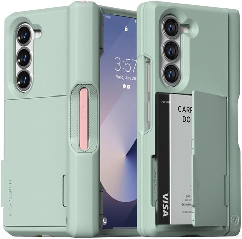 VRS Design Terra Guard Modern GO S [S-Pen Holder edition] for Samsung Galaxy Z Fold 6 case cover wallet with [2 Card Holder] compartment &amp; [Hinge Protection] - Marine Green