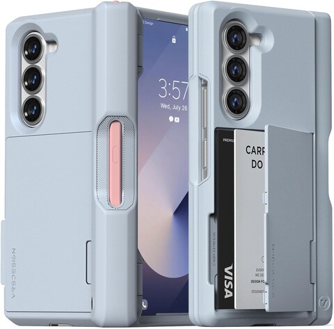 VRS Design Terra Guard Modern GO S [S-Pen Holder edition] for Samsung Galaxy Z Fold 6 case cover wallet with [2 Card Holder] compartment &amp; [Hinge Protection] - Cotton Blue