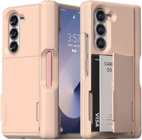 VRS Design Terra Guard Modern GO S [S-Pen Holder edition] for Samsung Galaxy Z Fold 6 case cover wallet with [2 Card Holder] compartment &amp; [Hinge Protection] - Pink Sand