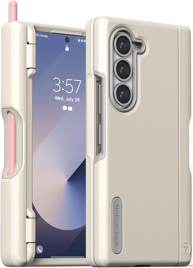 VRS Design Terra Guard Modern S [S-Pen Holder edition] for Samsung Galaxy Z Fold 6 case cover (2024) with [Hinge Protection] - Cream