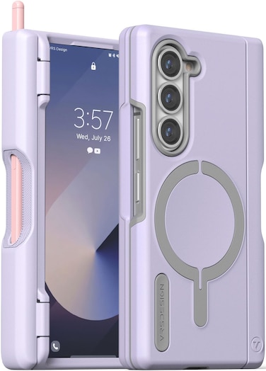 VRS Design Terra Guard Modern Halo S [S-Pen Holder edition] for Samsung Galaxy Z Fold 6 case cover [MagSafe compatible] with Hinge Protection (Pen NOT included) - Purple