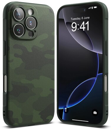 Ringke - iPhone 16 Pro Case , Onyx Series Flexible TPU Shockproof Rugged TPU Bumper Drop Protection Phone Cover- Camo Green