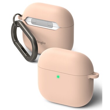 Ringke - Silicone Case for AirPods 4 , Anti-Scratch Shockproof Oil Smudge Proof Protective Cover with Keychain -Pink Sand