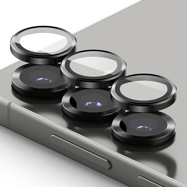 Ringke Camera Lens Frame Glass Protector Compatible with Samsung S25 5G (2025), Anti-Fingerprint Camera Lens Tempered Glass Covers and Aluminum Alloy Frames Adhesive Coating - Black