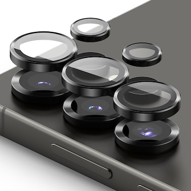 Ringke Camera Lens Frame Glass Protector Compatible with Samsung S25 Ultra 5G (2025), Anti-Fingerprint Camera Lens Tempered Glass Covers and Aluminum Alloy Frames Adhesive Coating - Black