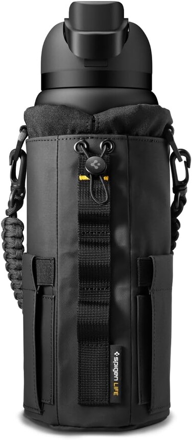 Spigen Life Magnetic Gym Bag Tumbler Carrier Holder for 20oz&ndash;40oz Water Bottle with Molle System, Mobile Phone Pocket Storage, Drawstring/Cord Lock, D-Ring Strap, Waterproof