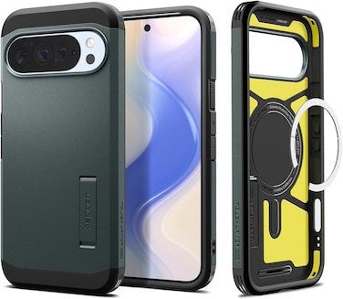 Spigen Tough Armor MagFit AI for Google Pixel 10 case Pixel 10 PRO case cover [Pixelsnap and MagSafe compatible] - Abyss Green