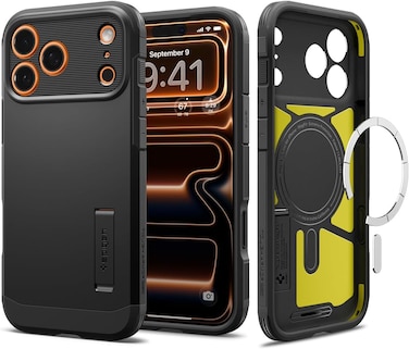 Spigen Tough Armor T MagFit designed for iPhone 17 Pro Max case cover [MagSafe compatible] with [Capacitive Camera Control Button] and Kickstand - Black