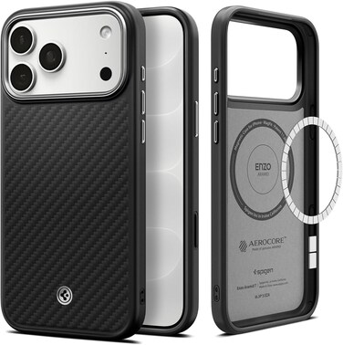جراب Spigen Enzo Aramid T MagFit لهاتف iPhone 18 Pro/ 17 Pro - أسود فضي