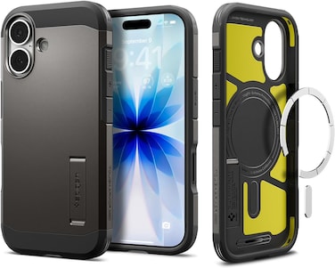 Spigen Tough Armor T MagFit designed for iPhone 17 case cover [MagSafe compatible] with [Capacitive Camera Control Button] and Kickstand - Gunmetal