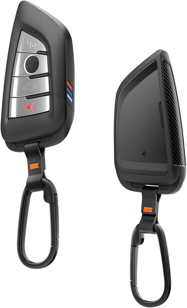 Spigen BMW Key Fob Cover Rugged Armor Case with Carabiner Designed for BMW 2 3 5 6 7 8 X1 X2 X3 X4 X5 X6 X7 Z4 G Series Smart Keyfob - Black