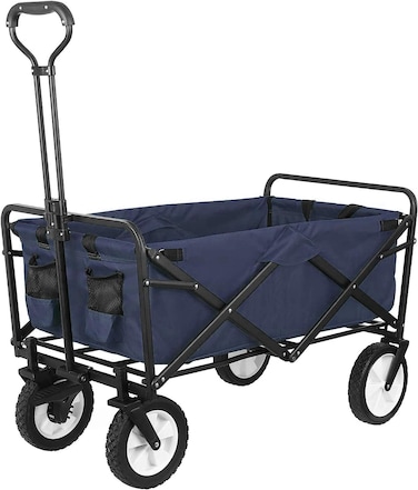 Egardenkart Heavy-duty Wagon Trolley Cart - Foldable Trolley for Shopping, Camping, Beach, Picnic   Shopping Trolley with Adjustable Handle and 360&deg; Wheels   Multipurpose Camping trolley (Navy Blue)