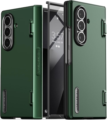 VRS Design Terra Guard Modern 360 for Samsung Galaxy Z Fold 7 case cover (2025) with [Built in Screen Protector] and Hinge Protection - Metallic Green