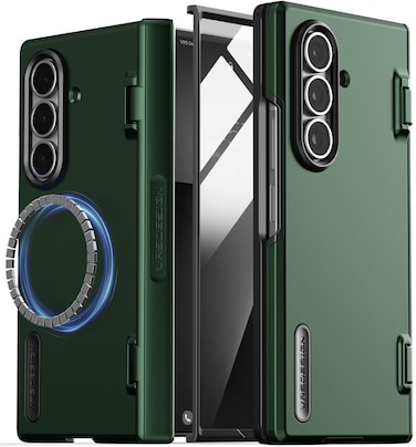 VRS Design Terra Guard Modern Halo 360 for Samsung Galaxy Z Fold 7 case [MagSafe compatible] cover (2025) [Built in Screen Protector] and Hinge Protection - Metallic Green