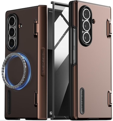 VRS Design Terra Guard Modern Halo 360 for Samsung Galaxy Z Fold 7 case [MagSafe compatible] cover (2025) [Built in Screen Protector] and Hinge Protection - Dark Brown