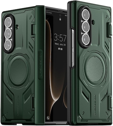 VRS Design Terra Guard Active for Samsung Galaxy Z Fold 7 case [MagSafe compatible] cover (2025) with [Hinge Protection] - Metallic Green