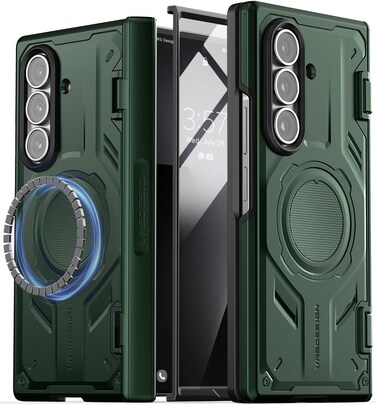 VRS Design Terra Guard Active 360 for Samsung Galaxy Z Fold 7 case cover [MagSafe compatible] with [Built in Screen Protector] and Hinge Protection - Metallic Green
