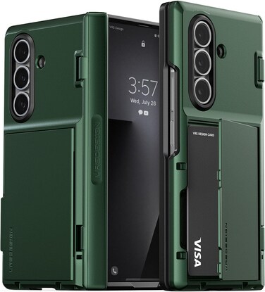VRS Design Terra Guard Modern GO for Samsung Galaxy Z Fold 7 case cover wallet (2025) with [2 Card Holder] compartment &amp; [Hinge Protection] - Metallic Green