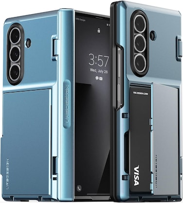 VRS Design Terra Guard Modern GO for Samsung Galaxy Z Fold 7 case cover wallet (2025) with [2 Card Holder] compartment &amp; [Hinge Protection] - Ice Blue