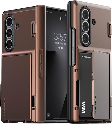 VRS Design Terra Guard Modern GO for Samsung Galaxy Z Fold 7 case cover wallet (2025) with [2 Card Holder] compartment &amp; [Hinge Protection] - Dark Brown