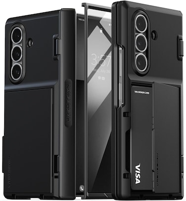 VRS Design Terra Guard Modern GO 360 for Samsung Galaxy Z Fold 7 case cover wallet (2025) with [2 Card Holder] compartment [Built-in Screen Protector] &amp; Hinge Protection - Black