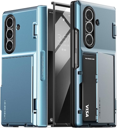 VRS Design Terra Guard Modern GO 360 for Samsung Galaxy Z Fold 7 case cover wallet (2025) with [2 Card Holder] compartment [Built-in Screen Protector] &amp; Hinge Protection - Ice Blue